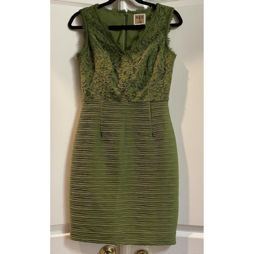 NUE by Shani Dress Womens 2 Green Lace Sleeveless Sheath Stretch Cocktail Party